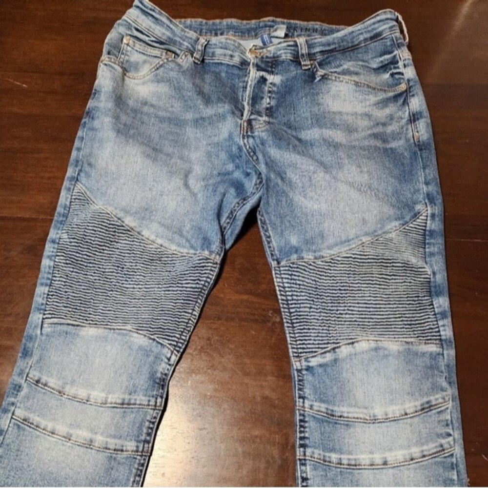 H&M Divided Jeans Size 36 Moto Skinny Mens Stretch Blue Denim